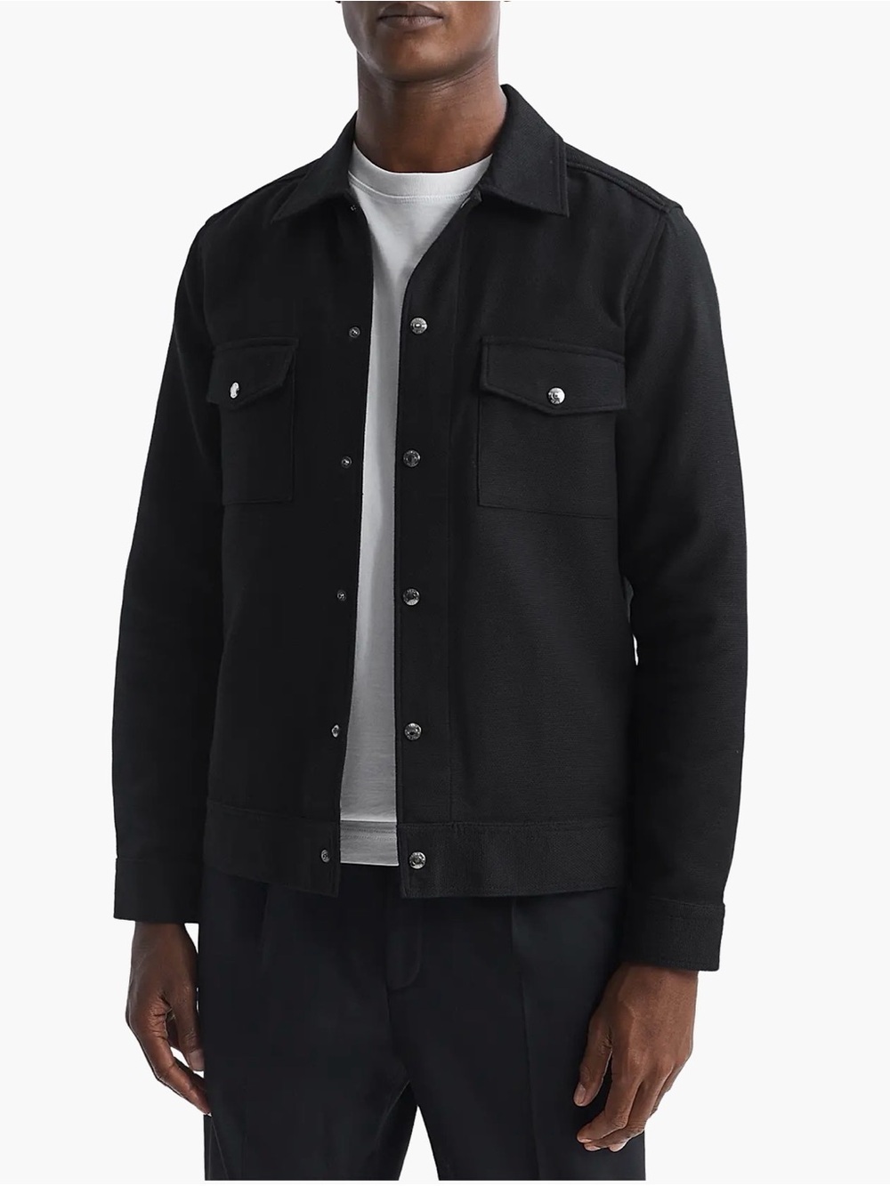 REISS Chez Cotton Shirt Jacket Black